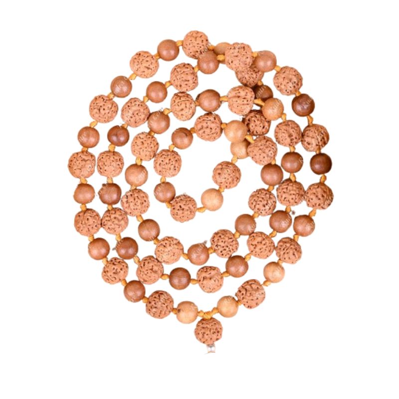 5 Mukhi Rudraksha Mala with original Sandalwood Beads