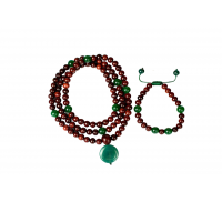 Red Sandalwood and Green Onyx Mala and Bracelet Set