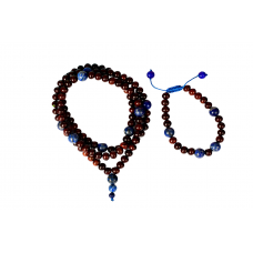 Red sandalwood and Lapis Lazuli Mala and Bracelet Set