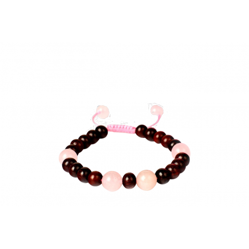 Red Sandalwood and Rose Quartz Bracelet