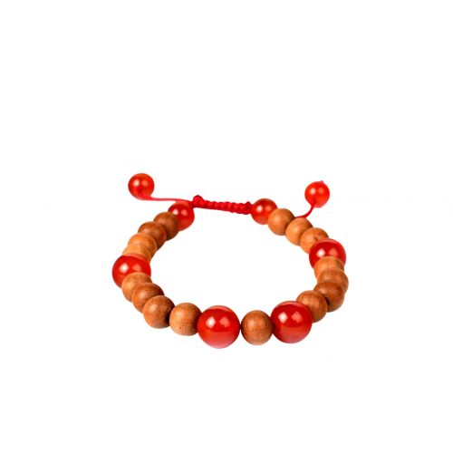 White Sandalwood and Red Carnelian Bracelet