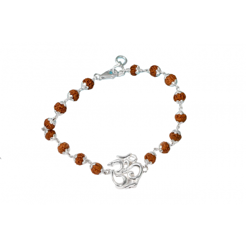 Om Bracelet in Pure Silver With Rudraksha Beads - i