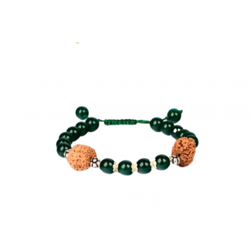 15 Mukhi Rudraksha and Green Onyx Bracelet