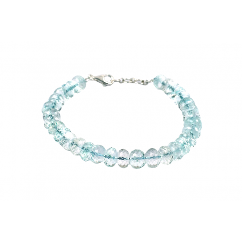 Aquamarine Button Shape Bracelet Faceted Beads