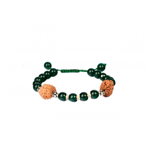 15 Mukhi Rudraksha and Green Onyx Mala and Bracelet Set
