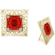 Hanuman Yantra on silk with white frame - 9 inches