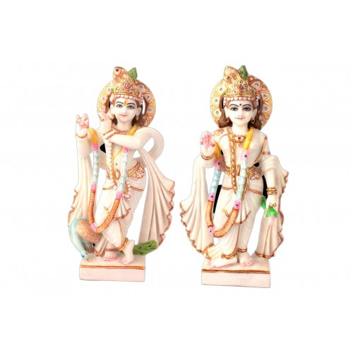 Radha Krishna In White Marble Idol