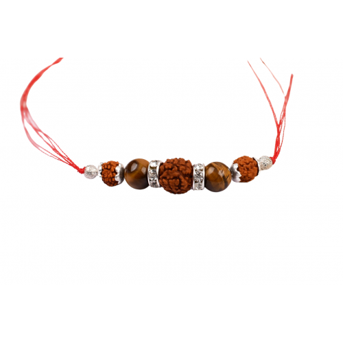 4 Mukhi Rakhi Tiger eye Beads with German silver accessories