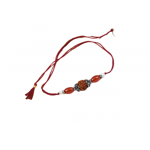 5 Mukhi Rakhi Carnelian Beads with German silver accessories