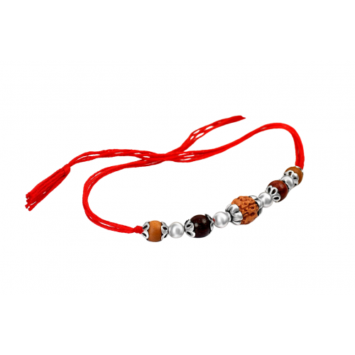 4 Mukhi Rakhi Sandal beads with silver accessories in thread