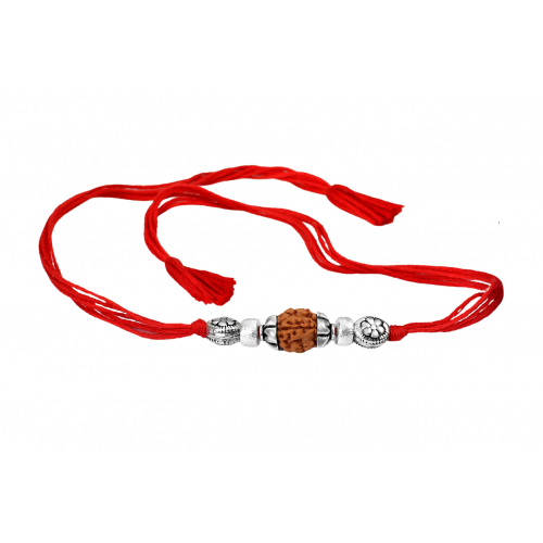 4 Mukhi Rakhi with pure silver accessories in thread - I