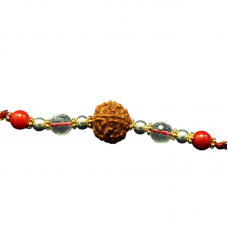 6 Mukhi Rakhi Sphatik and Coral Beads with Silver and Panchdhatu accessories