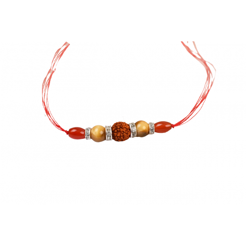 4 Mukhi Rakhi Carnelian and Cats eye Beads with German silver accessories