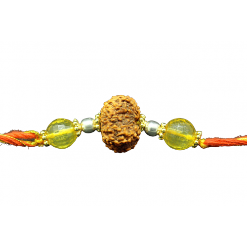 12 Mukhi Rakhi Citrine Beads with Panchdhatu and silver accessories