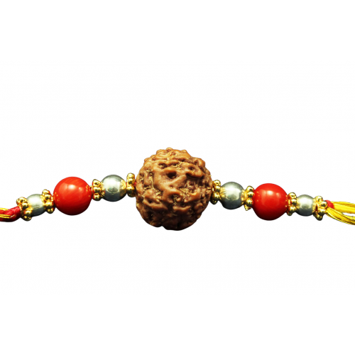 6 Mukhi Rakhi Coral Beads with Silver and Panchdhatu Accessories
