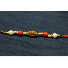 2 Mukhi Rakhi Pearl and Coral beads with Panchdhatu Chakri