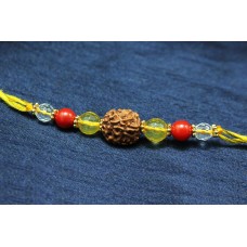 4 Mukhi Rakhi Citrine Coral and Sphatik Beads with Panchdhatu Chakri