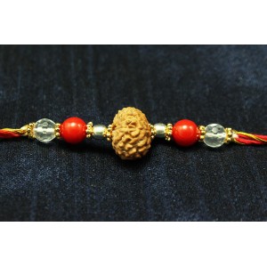 10 Mukhi Rakhi Sphatik Coral Beads with Panchdhatu and silver accessories