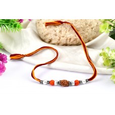 2 Mukhi Rakhi Pearl Coral beads with pure silver bracelet and accessories in thread