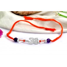 Sphatik and Amethyst beads Rakhi with pure silver accessories in thread