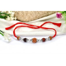 4 Mukhi Rakhi Sandal beads with silver accessories in thread