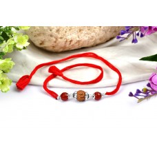 6 Mukhi Rakhi Carnelian beads with pure silver accessories in thread
