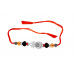 Citrine and Red Sandal beads Rakhi with pure silver accessories in thread