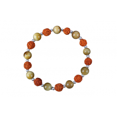 Rudraksha and Brown Cats Eye Bracelet - Design II