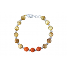 Rudraksha and Brown Cats Eye Bracelet - Design III