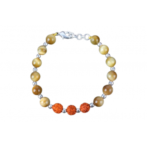 Rudraksha and Brown Cats Eye Bracelet - Design III