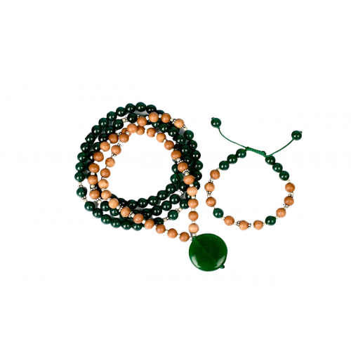 Green Onyx and Sandalwood Mala and Bracelet Set