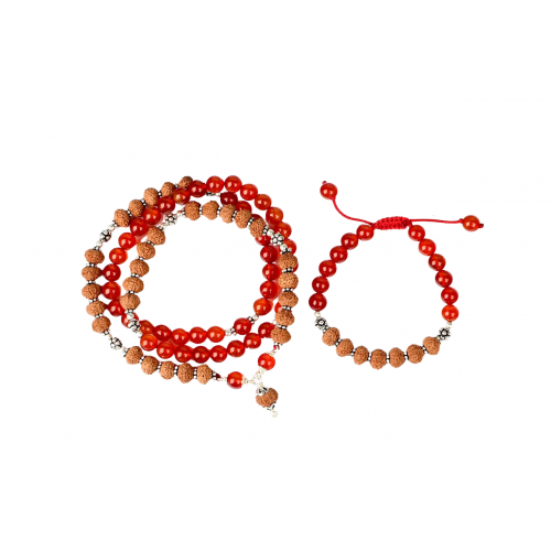 8 Mukhi Rudraksha and Red Carnelian Mala and Bracelet Set