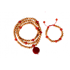 White Sandalwood and Red Carnelian Mala and Bracelet Set