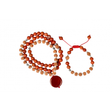 6 Mukhi Rudraksha and Red Jasper Mala and Bracelet Set