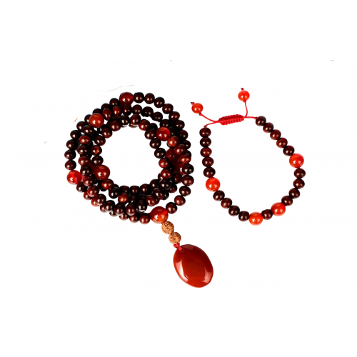 Red Sandalwood and Red Carnelian Mala and Bracelet Set