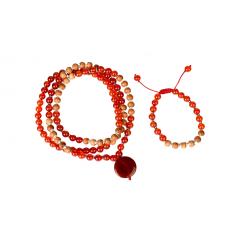 Red Carnelian and White Sandalwood Mala and Bracelet Set