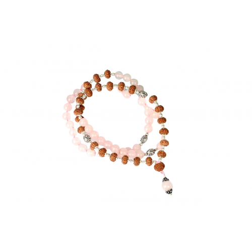 7 Mukhi Rudraksha and Rose Quatrz Mala and Bracelet Set