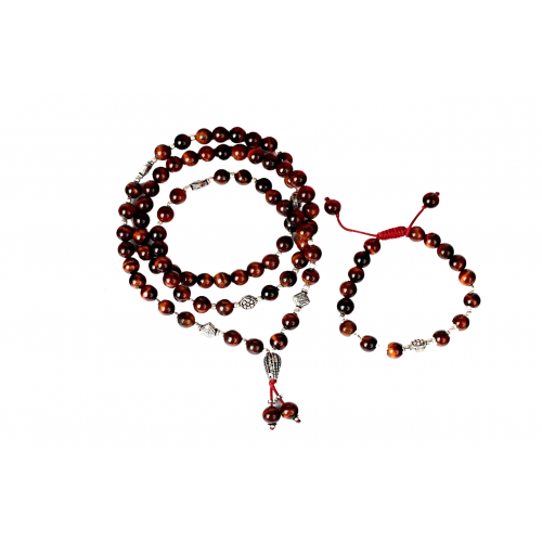 Red Tiger Eye Mala and Bracelet Set