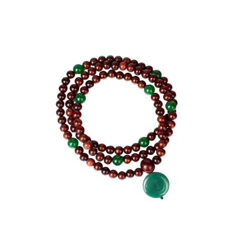 Red Sandalwood and Green Onyx Mala