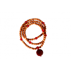 White Sandalwood and Red Carnelian Mala