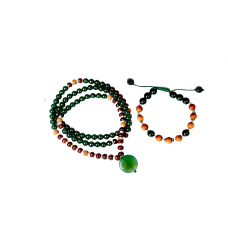 Green Onyx and Sandalwood Mala and Bracelet - set - i