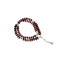 Red Tiger Eye Button Shape Silver Mala