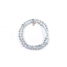 Aquamarine Button Shape Mala with Silver Balls Faceted Beads