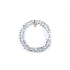 Aquamarine Button Shape Mala with Silver Balls Faceted Beads