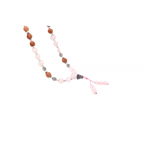 7 Mukhi Rudraksha and Rose Quartz Beads Mala