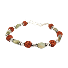 Rudraksha and Oval Cats Eye Bracelet