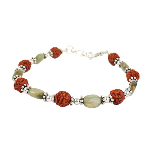 Rudraksha and Oval Cats Eye Bracelet