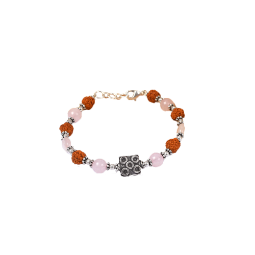 Rudraksha and Rose Quartz Bracelet