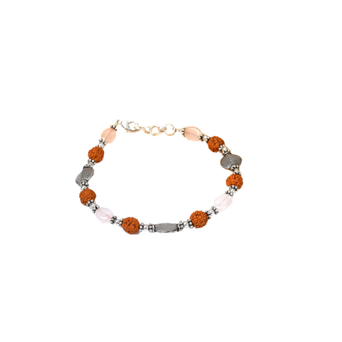 Rudraksha and Rose Quartz Bracelet - I