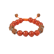 Orange Carnelian and Rudraksha Beads Bracelet